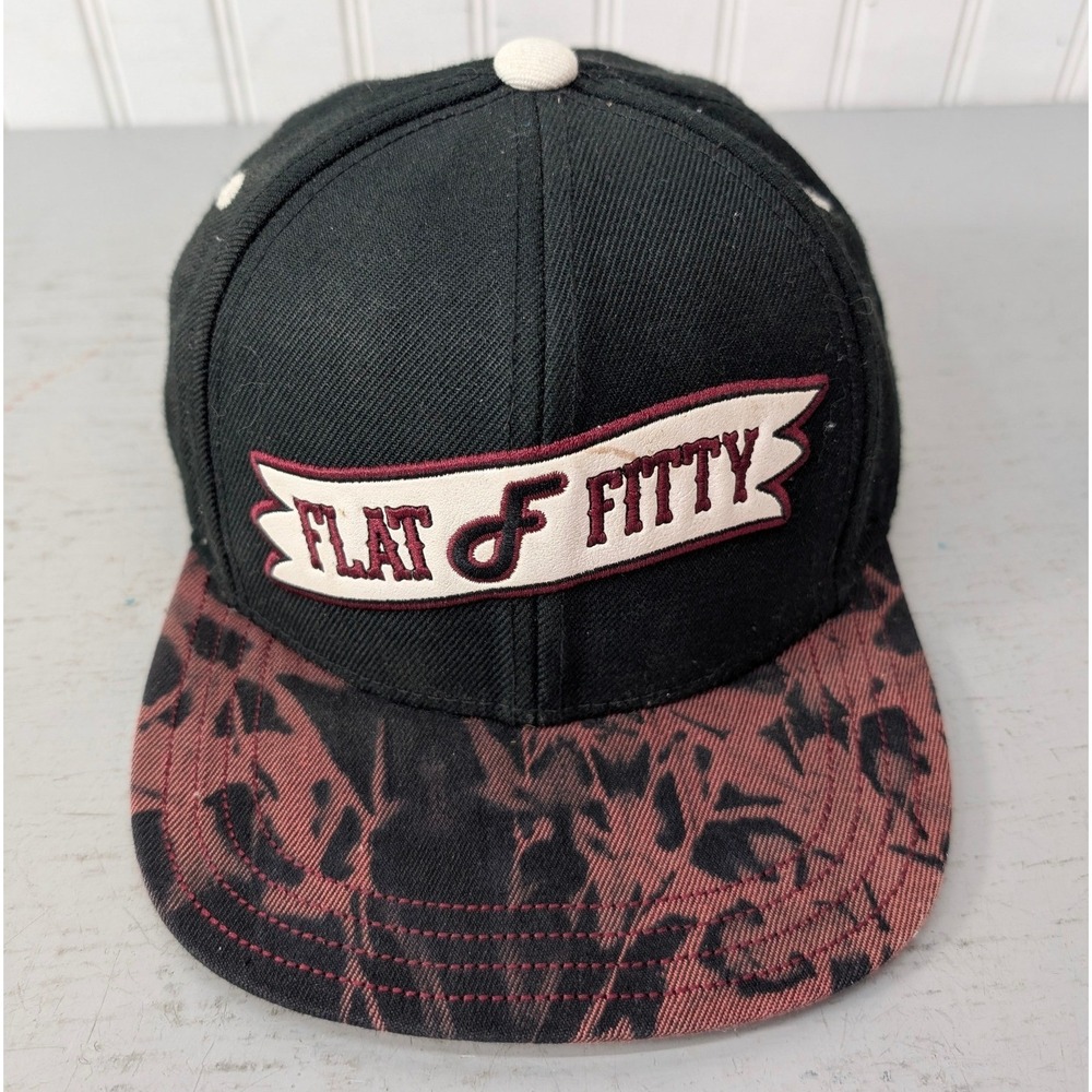 Flat Fitty Luxury Headwear Snapback Hat Black Red Graphic Brim Adjustable Cap